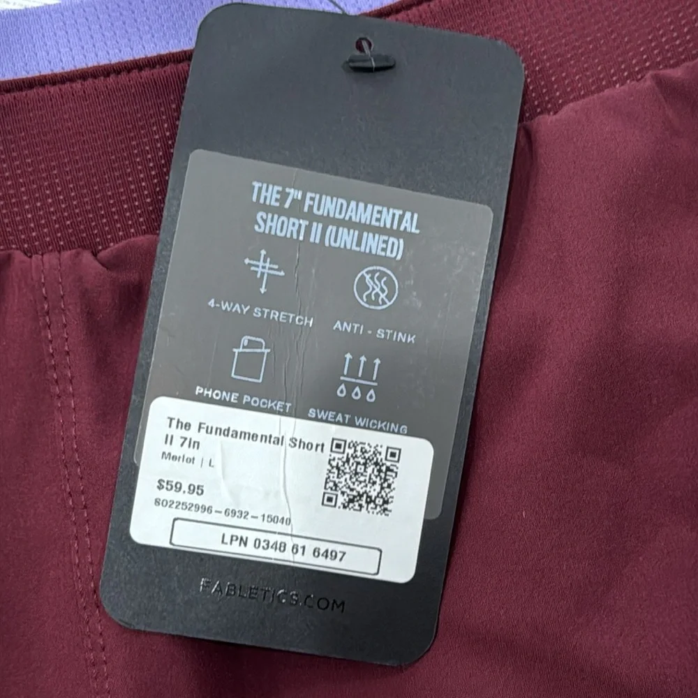 Fabletics Men's Burgundy Athletic 7 inch Shorts with Lavender Waistband NWT - Picture 6 of 11
